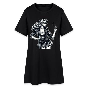 Rockabilly Frau Lederjacke Lippenstift Geschenk - Frauen T-Shirt-Kleid - Schwarz - Vorne
