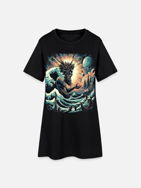 Poseidon's Great Wave off Kanagawa - Women’s T-Shirt Dress - black