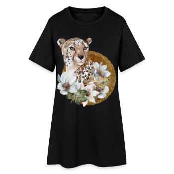 Léopard avec or et fleurs - Robe T-shirt Femme - noir - Devant