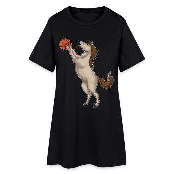 Pferd Basketballspieler Basketball - Frauen T-Shirt-Kleid - Schwarz - Vorne