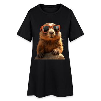 Marmot with sunglasses Rodent Ground Squirrel - Women’s T-Shirt Dress - black - Front