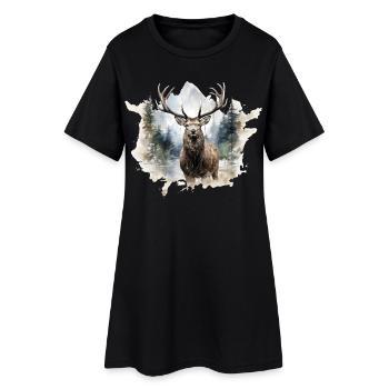 Cerfs aquarelle dans la forêt - Robe T-shirt Femme - noir - Devant