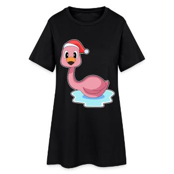 Chapeau de père Noël flamant rose - Robe T-shirt Femme - noir - Devant