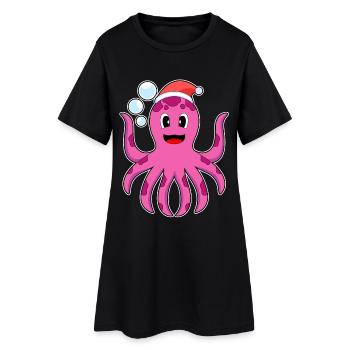 Chapeau de Noël de Noël pieuvre - Robe T-shirt Femme - noir - Devant