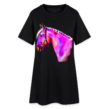 Aquarelle de tête de cheval néon - Robe T-shirt Femme - noir - Devant
