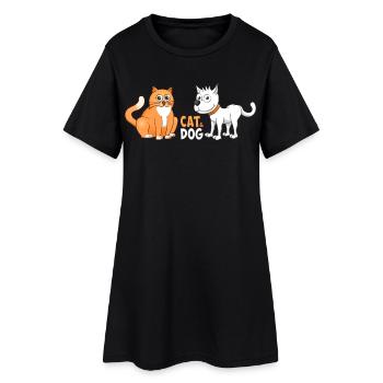 Illustration joyeuse d’un chat et d’un chien. - Robe T-shirt Femme - noir - Devant
