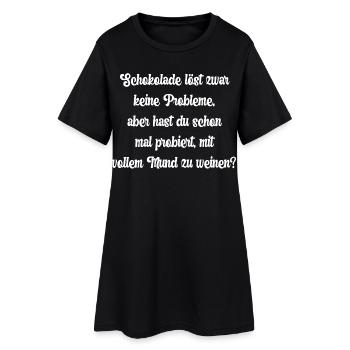 Schokolade löst zwar keine Probleme, aber hast... - Frauen T-Shirt-Kleid - Schwarz - Vorne
