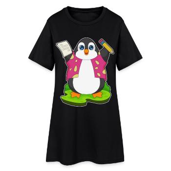 Pinguin Schüler Bleistift Schule - Frauen T-Shirt-Kleid - Schwarz - Vorne