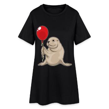Seehund Luftballon - Frauen T-Shirt-Kleid - Schwarz - Vorne