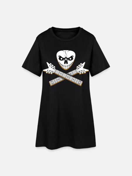 Skull and Crossed Guitar Designs - Women’s T-Shirt Dress - black