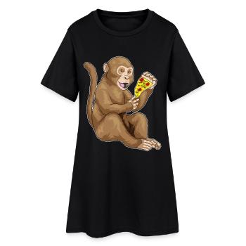Affe Pizza - Frauen T-Shirt-Kleid - Schwarz - Vorne