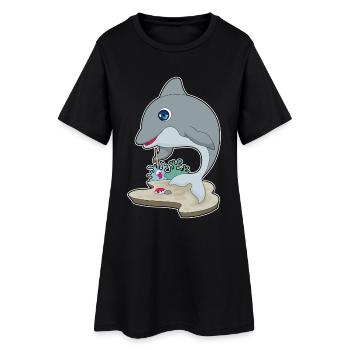 Delfin Maler Pinsel Malen - Frauen T-Shirt-Kleid - Schwarz - Vorne