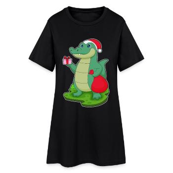 Crocodile Christmas Package - Women’s T-Shirt Dress - black - Front