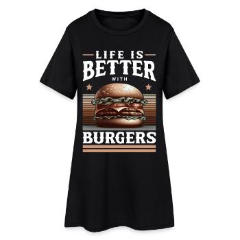 Burgers et motif de joie de vivre - Robe T-shirt Femme - noir - Devant