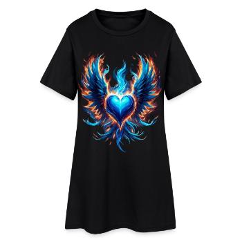 Coeur bleu mystique en flammes Cœur de phénix - Robe T-shirt Femme - noir - Devant