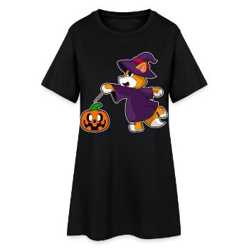 Katze Halloween Hexe - Frauen T-Shirt-Kleid - Schwarz - Vorne