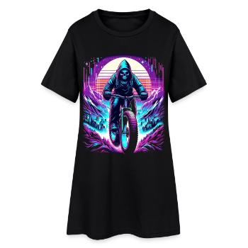 Skelett Fatbiker Synthwave Retro Fahrrad Fahrer - Frauen T-Shirt-Kleid - Schwarz - Vorne