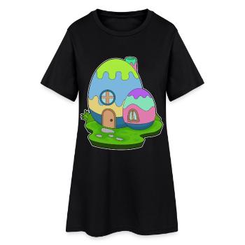 Haus Ostern Ostereier - Frauen T-Shirt-Kleid - Schwarz - Vorne
