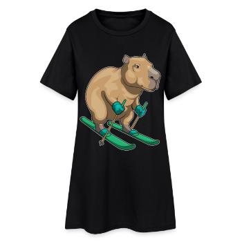 capybara, skieur, skieur, sports d’hiver - Robe T-shirt Femme - noir - Devant