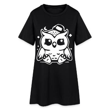 Mignon Figurine de hibou avec chapeau - Robe T-shirt Femme - noir - Devant