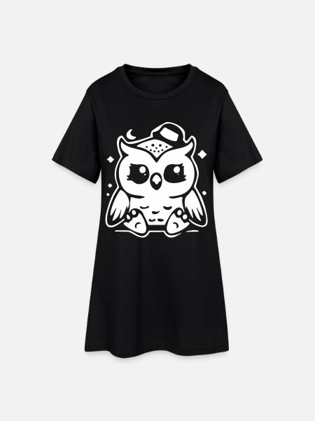Mignon Figurine de hibou avec chapeau - Robe T-shirt Femme - noir