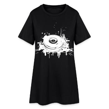 DJ Plattenspieler - Frauen T-Shirt-Kleid - Schwarz - Vorne