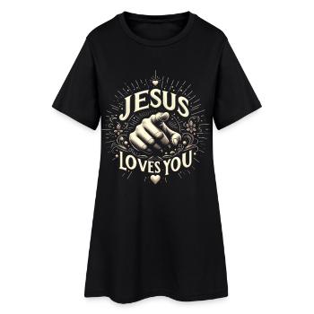 Jésus t’aime – motif de la main - Robe T-shirt Femme - noir - Devant