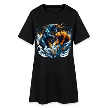 Finanzen Stier Bär Kampf Wallstreet Geschenk - Frauen T-Shirt-Kleid - Schwarz - Vorne