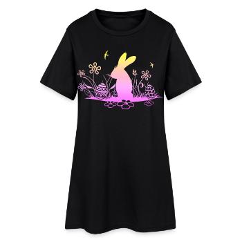 Lapin de Pâques sur prairie avec hirondelles - Robe T-shirt Femme - noir - Devant