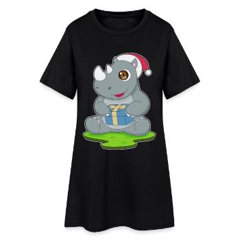 Chapeau de père Noël rhinocéros - Robe T-shirt Femme - noir - Devant