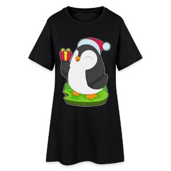 Pingouin Noël père Noël chapeau - Robe T-shirt Femme - noir - Devant