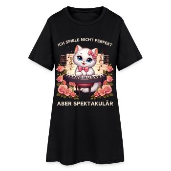 Piano chat avec une touche rose - Robe T-shirt Femme - noir - Devant
