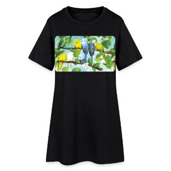 Perruches sur un arbre - craie pastel - Robe T-shirt Femme - noir - Devant
