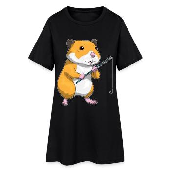 Canne à pêche Hamster Pêcheur Canne à pêche - Robe T-shirt Femme - noir - Devant
