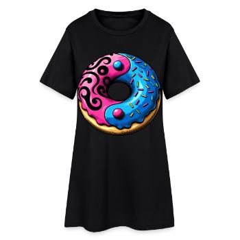 Yin Yang Donut Illustration - Women’s T-Shirt Dress - black - Front