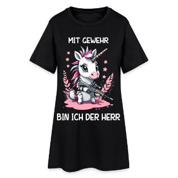 Licorne avec fusil de chasse - Robe T-shirt Femme - noir - Devant