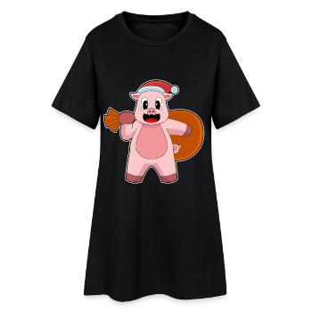 Sac de Noël en cochon - Robe T-shirt Femme - noir - Devant