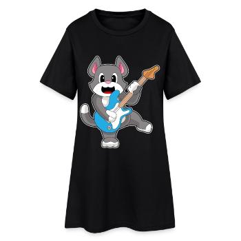 Chat Musicien Guitare Musique - Robe T-shirt Femme - noir - Devant