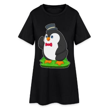 Mariage avec le chapeau haut-de-forme du marié pingouin - Robe T-shirt Femme - noir - Devant