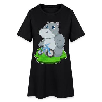 Nilpferd Fahrrad - Frauen T-Shirt-Kleid - Schwarz - Vorne