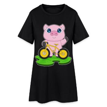 Schwein Fahrrad - Frauen T-Shirt-Kleid - Schwarz - Vorne