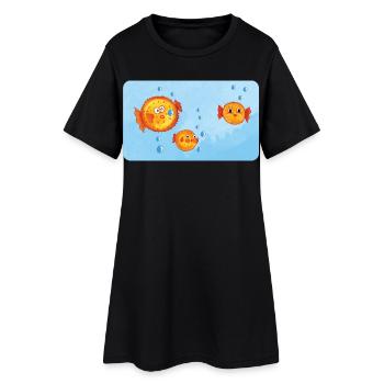 Poissons - Drôle de poisson-globe orange avec des bulles d’air - Robe T-shirt Femme - noir - Devant
