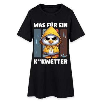 Lustige Möwe im Regencape "Was für ein Kackwetter" - Frauen T-Shirt-Kleid - Schwarz - Vorne