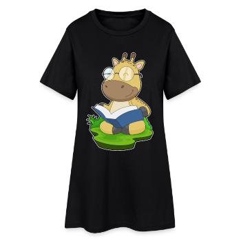 Lunettes de livre nerd girafes - Robe T-shirt Femme - noir - Devant