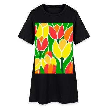 EG Tulpen I Blumen I Tulpenfest I Geschenkidee - Frauen T-Shirt-Kleid - Schwarz - Vorne