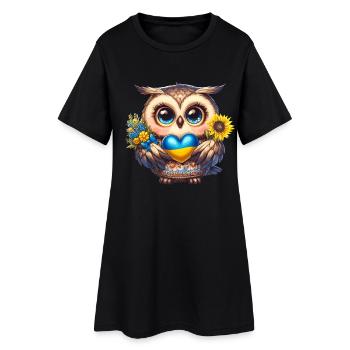 Chouette mignonne avec un coeur bleu jaune - Robe T-shirt Femme - noir - Devant