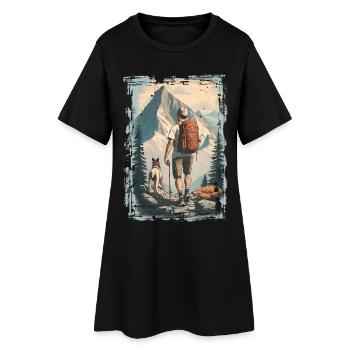 Randonneurs en montagne avec un chien | Illustration - Robe T-shirt Femme - noir - Devant