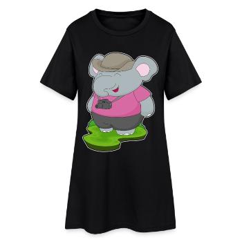 Appareil photo photographe éléphant - Robe T-shirt Femme - noir - Devant
