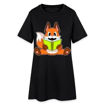 Fuchs Nerd Buch  - Frauen T-Shirt-Kleid - Schwarz - Vorne