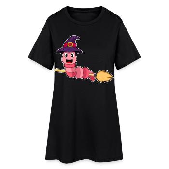 Wurm Hexe Besen - Frauen T-Shirt-Kleid - Schwarz - Vorne